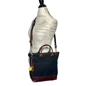 R. Riveter | Women | Otto Black Handmade Canvas Leather Tote Hand Bag | One Size